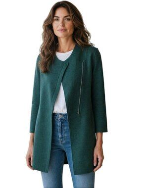Eileen Fisher Merino Wool Assymetric Zip Green Jacket Sweater Textured Size S
